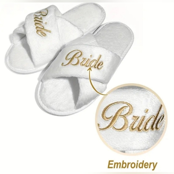 New, Bride slippers white gold embroidered womens one size fits most wedding - Picture 3 of 12
